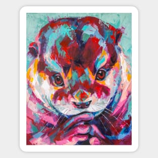 Otter portrait painting in multicolored tones. Sticker